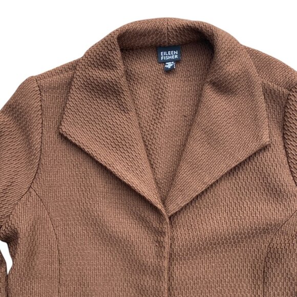 Eileen Fisher Pure Wool Waffle Knit Jacket Brown Pockets Staple Old Money-M - Picture 2 of 11